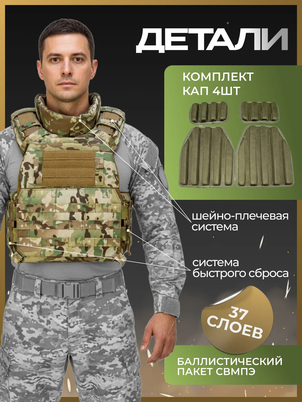 Бронежилет «Плутон» с защитой шеи, фотография продукции ARMADA