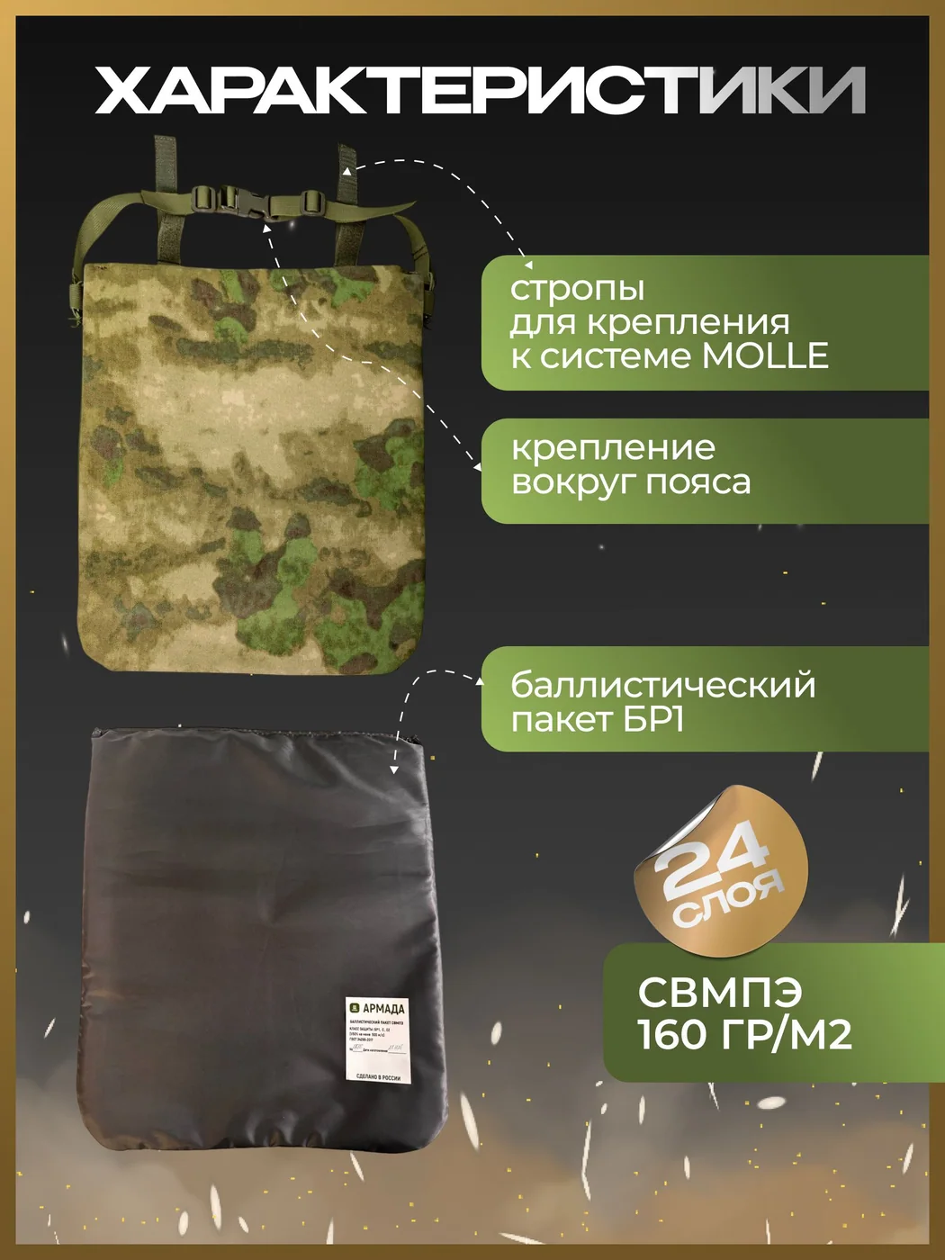 Пятиточечник тактический с баллистикой СВМПЭ Бр2, С, С2 (Сидушка складная), фото 2 из 5