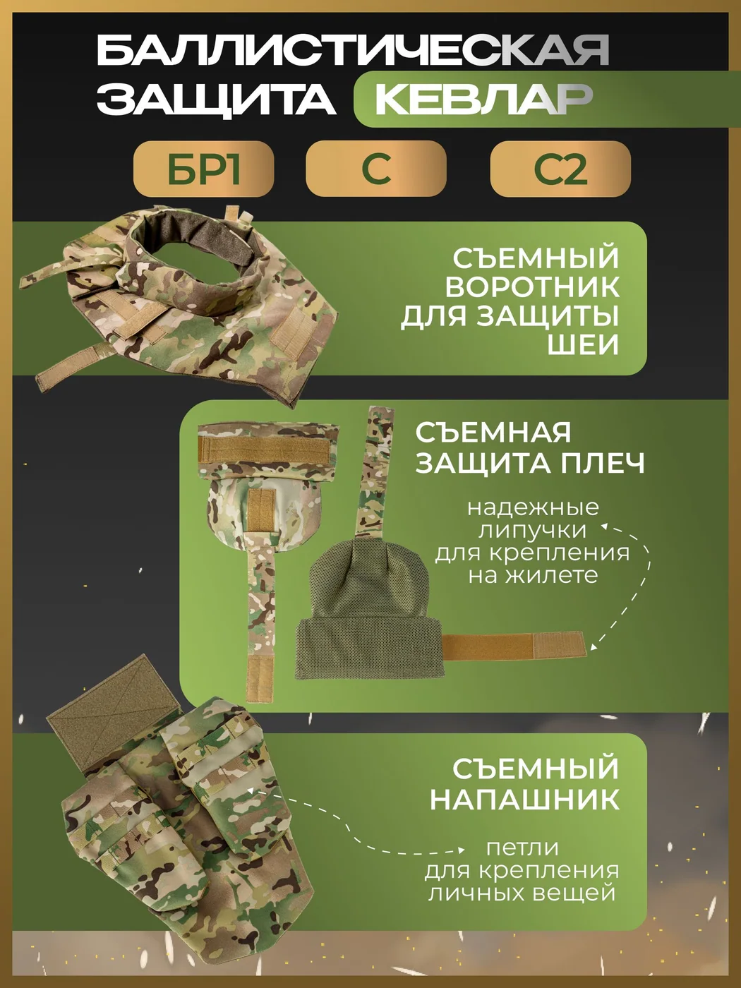Бронежилет XXL "Армада +" Мультикам (Баллистический пакет кевлар БР1+/C/C2), Увеличенный размер 54-58, фото 2 из 5