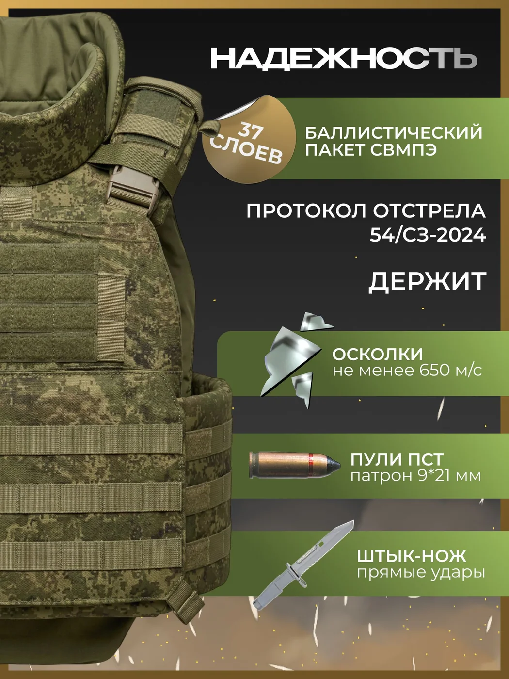 Бронежилет Плутон Цифра, БР2, С, С2 с напашником и защитой шеи, фото 5 из 5